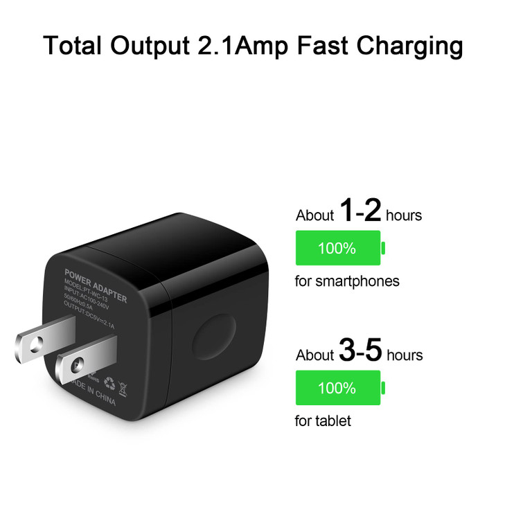 Black USB Wall Adapter, Dual Port 2.1A Fast Wall Charger Brick Base Cube USB Plug Outlet Phone Box Double Charging Block for iPhone 17 Air Pro Max 16