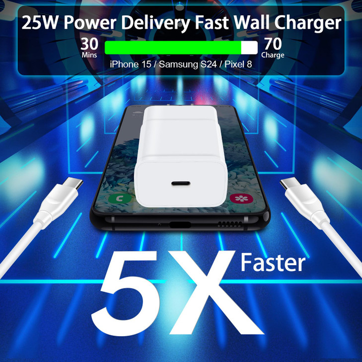 25W Fast Charger Block Type C Android Phone Charger for Samsung Galaxy A17 S25 Ultra A16 A15 A35 S24 FE A55 A25 A54 A14 A32 A13 A53 A12, 6ft 60W USB