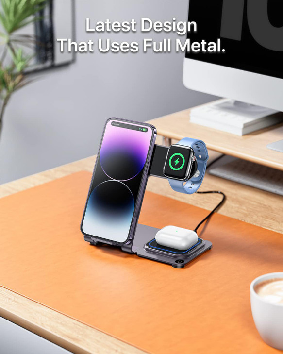 Intoval Aluminum 3 in 1 Wireless Charging Station for iPhone 17 16 15 14 13 Pro Max, Wireless Charger for Apple Watch 11 10 9 8 7 Ultra SE 3 2, Wirel