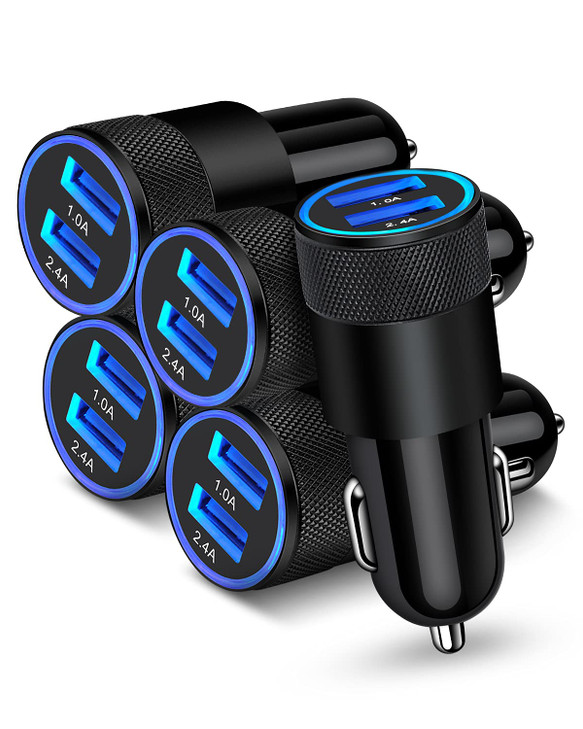 AILKIN [5pcs] Car Charger Adapter, USB Multi Port Cigarette Lighter Fast Charging Power Block Plug for iPhone 17 16 15 14 13 Pro Max, Samsung Galaxy