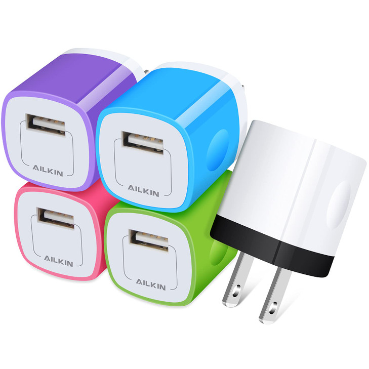 USB Wall Charger Plug, Fast Charging Block, AILKIN 5Pack 1A 1-Port Power Adapter Charging Cube Bricks Box for iPhone 17 16 15 14 13 12 Mini Pro Max/1