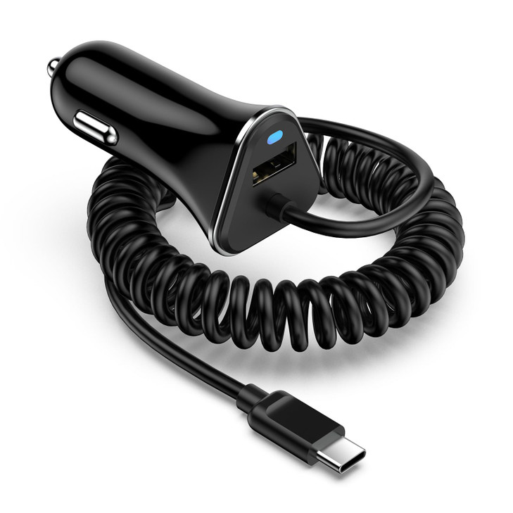 USB C Fast Samsung Car Charger with 3ft Type C Coiled Cable for Samsung Galaxy A17 A56 A36 A16 S25 A55 A15 A35 A54 S24 FE S23 Ultra, 3.4A Android Car