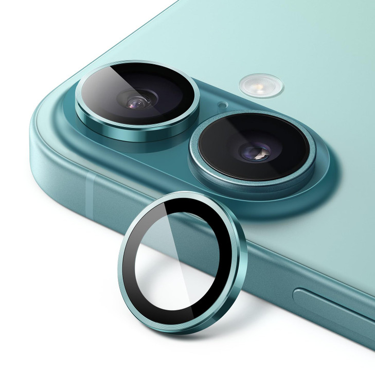 JETech Camera Lens Protector for iPhone 16 6.1-Inch and iPhone 16 Plus 6.7-Inch, 9H Tempered Glass Metal Individual Ring Cover, HD Clear, 1 Set (Teal