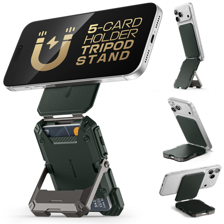 SUPCASE for MagSafe Wallet with Stand, Magnetic Wallet for Men, [Hold 5 Cards] [Adjustable Stand] [RFID Blocking] Phone Stand Credit Card Holder Trip