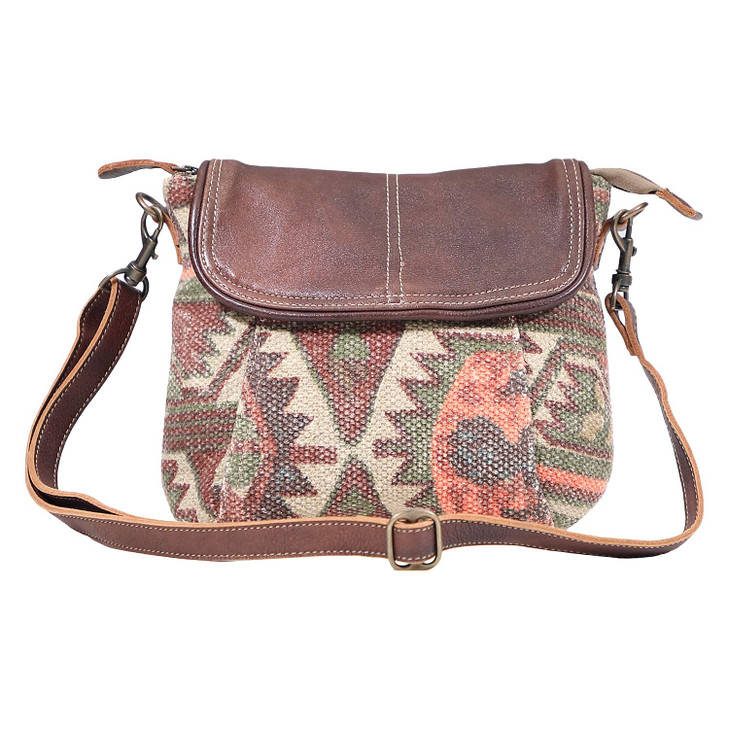 Myra Bag female Crack Flap Upcycled Canvas & Leather Crossbody Bag S-1622