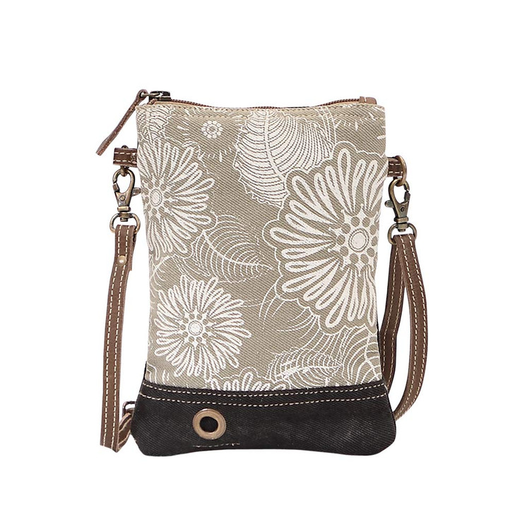 Myra Bag Leafy Upcycled Canvas & Leather Crossbody womens Bag S-1466