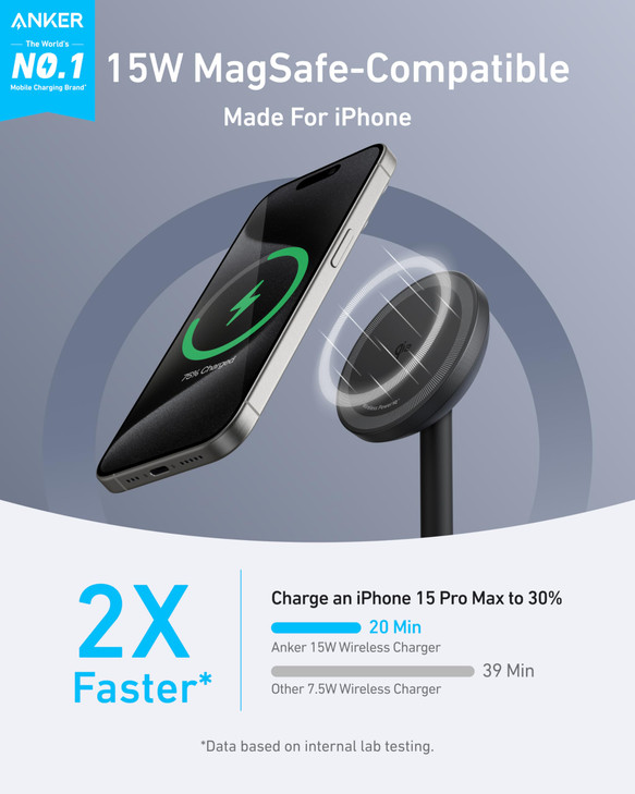 Anker MagGo iPhone 17 MagSafe Charger Compatible Stand, 15W Fast Magnetic Wireless Charging Station, Qi2 Certified 360° Wireless Charger, Magnetic St
