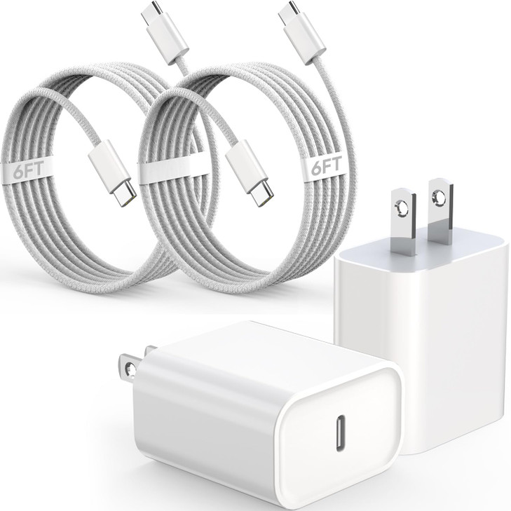 2Pack iPhone 17 16 15 Fast Charging Charger[Apple MFi Certified]6FT USB C-C Fast Charging Woven Cable with USB C Wall Block Apple Charger for iPhone1