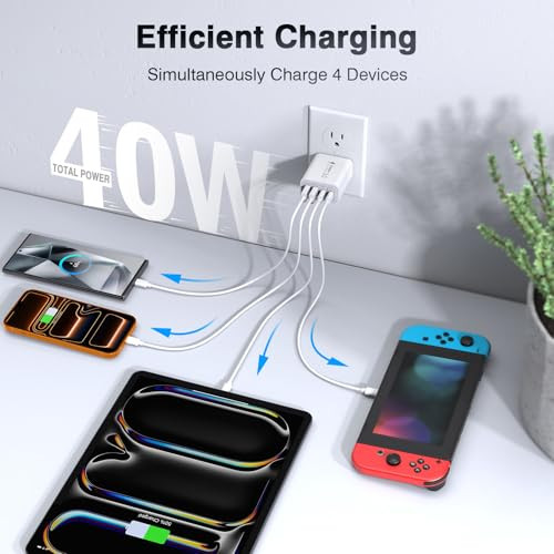 40W USB C Charger Cube, 2-Pack Wall Plug Fast Charging Block, 4-Port PD+QC Power Adapter Multiport Brick Type C Box for iPhone 17/16/15/14/13/12/11/P