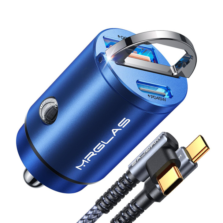 MRGLAS 90W USB C Car Charger Fast Charge, PD45W & QC45W, Flush Fit, Extra 3.3ft Type C Cable, All Metal, Cigarette Lighter USB Charger for iPhone 16