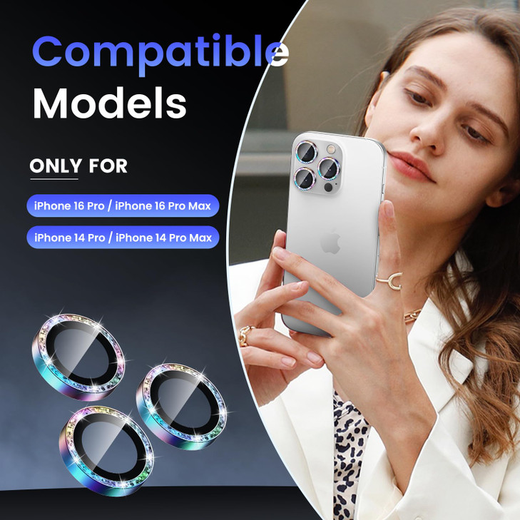 Tensea Camera Lens Protector Compatible for iPhone 16 Pro Max/16 Pro/14 Pro Max/14 Pro, Metal Aluminum Alloy Tempered Glass Cover Camera Screen Prote