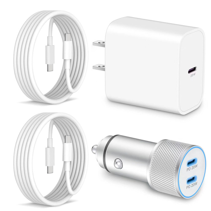 iPhone 17/17 Pro Max Car Charger Fast Charging, 40W Dual Port Fast USB C Car Charger Adapter + Type C Charging Block + 2x3FT USB C Cable Cord for iPh