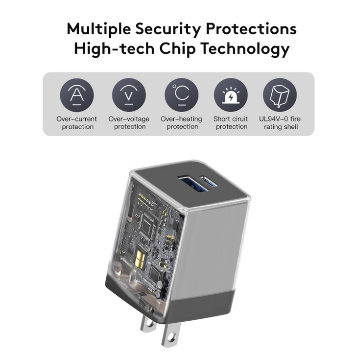 Qackenm 30W USB C Charger Block, 2 Port Fast Charging Block, Foldable GaN USB C Wall Charger, for iPhone 16/15/14/13/12 and Other Series, iPad Pro/Ai