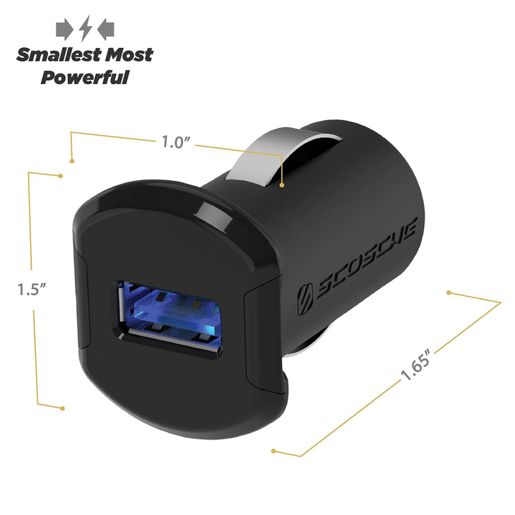 Scosche USBC121M ReVolt Universal Cigarette Lighter Single Device Compact One Port USB Car Charger, Fast Charge One Device Quickly, Black/Space Gray