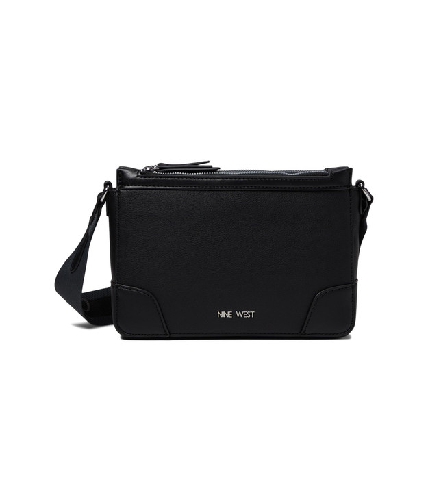 Nine West, Womens, Ellis Double Zip Crossbody, Black, Medium