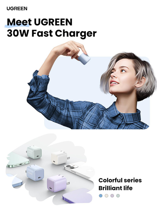 UGREEN 30W USB C Charger, Nexode Foldable GaN PPS Compact Fast Wall Charger Block, USB-C Power Adapter for iPhone 17/16/15/14, Galaxy S25/S24/S23, Pi
