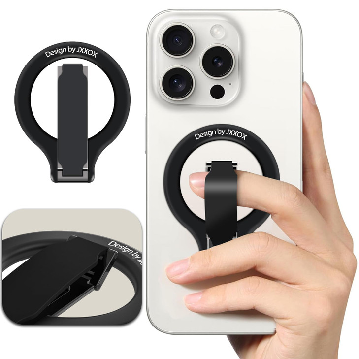 Mag/Safe-Compatible Magnetic Phone Ring Holder  Dual N52 Neodymium Magnets, Ultra-Thin Foldable Ring Grip & Kickstand with Silicone Finger Strap, Un
