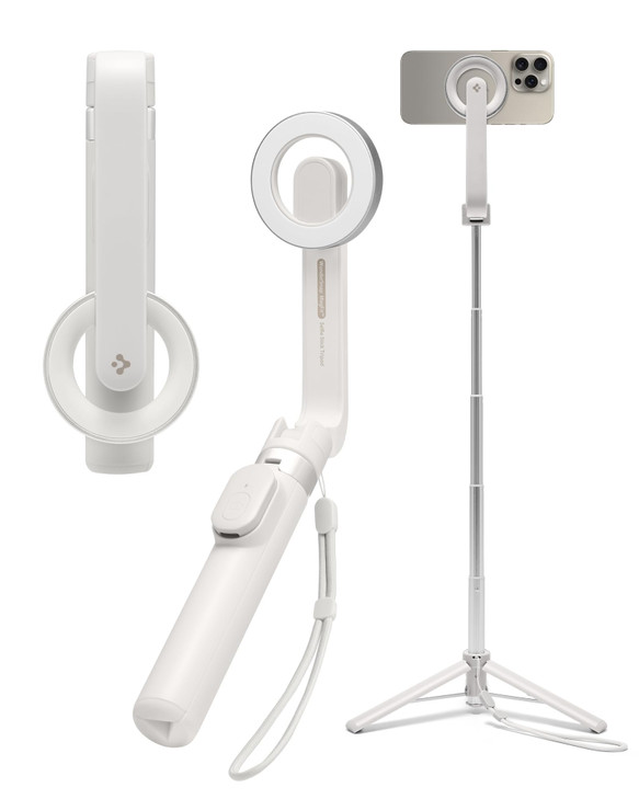 Spigen Selfie Stick Tripod Stand with Bluetooth Remote Control Shutter 24" Extendable Compatible with MagSafe iPhone 17/16/15/14/13/12 Pixelsnap Pixe