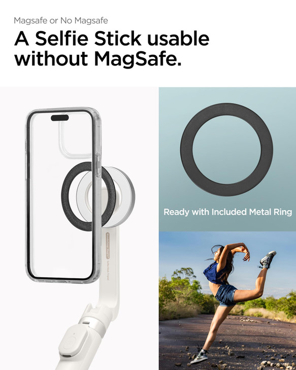 Spigen Selfie Stick Tripod Stand with Bluetooth Remote Control Shutter 24" Extendable Compatible with MagSafe iPhone 17/16/15/14/13/12 Pixelsnap Pixe