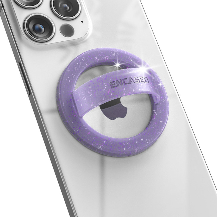 Encased Magnetic Phone Grip Holder (Compatible with MagSafe) Thin Silicone Finger Loop Ring for iPhone (Purple Glitter)