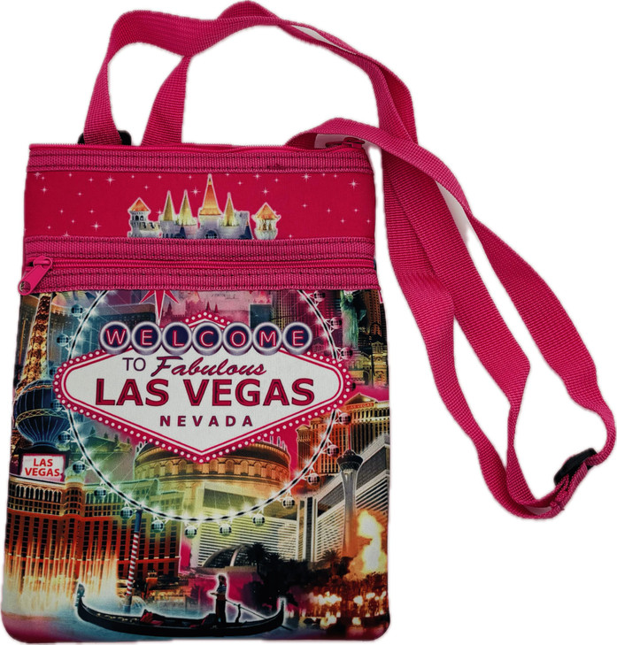 Las Vegas Themed Cross-Body Bag with iPad Compartments, Pink (Pink)