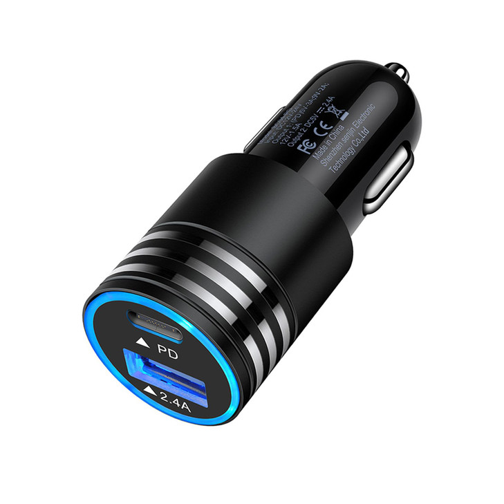 30W USB C Car Charger, PD 3.0 & 2.4A Dual Port Fast Charging Car Adapter 12V USB Outlet Cigarette Lighter Plug for iPhone 17 16e 16 15 Pro Max 15 14