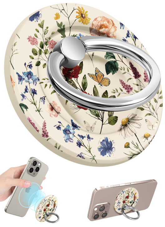 Toycamp Magnetic Phone Grip - Compatible with MagSafe Phone Grip Ring Stand for iPhone 16 Pro Max/16 Pro/16/15/14/13/12 Series Vintage Flowers Cute P