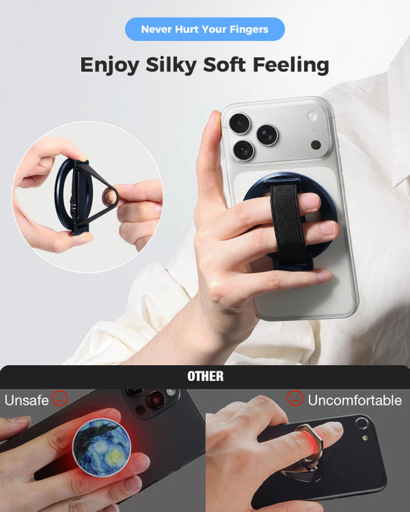 SUPERONE 2025 Upgrade for MagSafe Phone Grip with Finger Strap, Removable Magnetic Ring Holder with Kickstand Finger Loop, MagSafe Accessories for iP