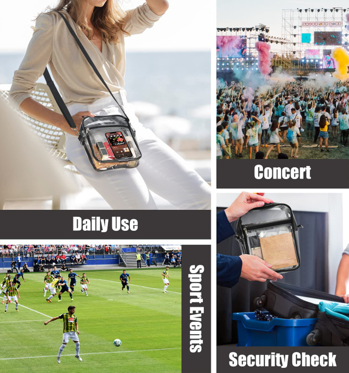 MoKo Clear Bag Stadium Approved for Women, Crossbody Bag Purse Adjustable Strap Shoulder Bags for Concerts Festival Sports Events, Black