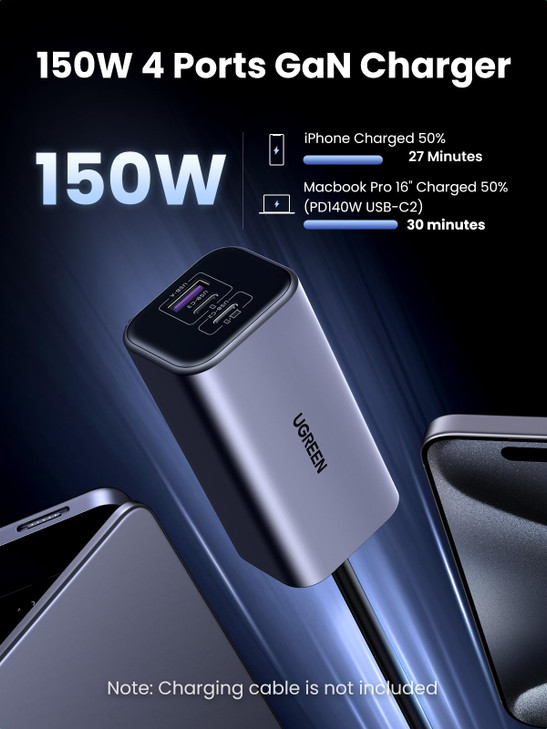 UGREEN 150W USB C Car Charger, PD 3.1 140W Car Charger Adapter Fast Charging 4-Port Cigarette Lighter USB Multi Port Charger Compatible with iPhone 1