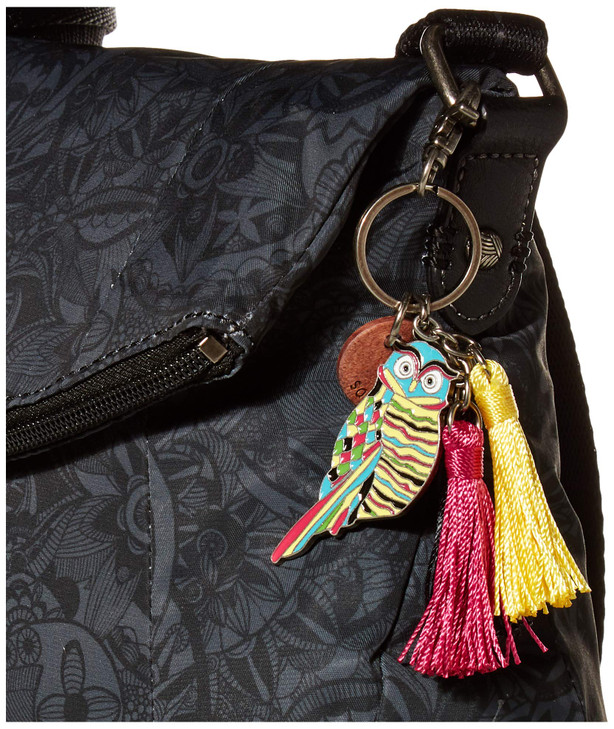 Sakroots Foldover Crossbody Bag in Eco-Twill with Adjustable Strap, Black Spirit Desert