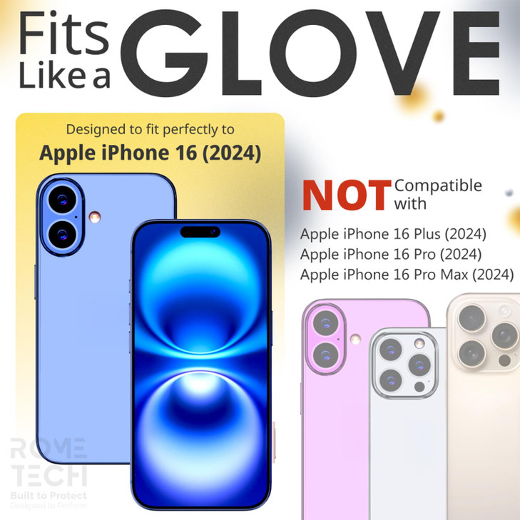 Rome Tech 3-Pack Tempered Glass Screen Protector for iPhone 16 - Protective 9H Screen Saver Compatible With Cases - for iPhone 16 Tempered Glass - Cl