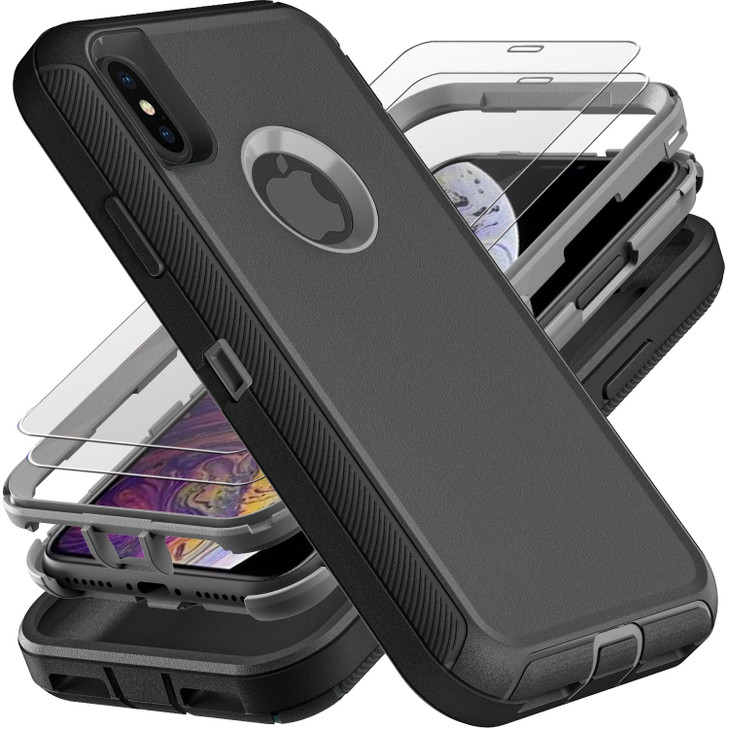 YKHJKLEC for iPhone Xs Max Case, Military Grade 3 in 1 Heavy Duty Shockproof/Drop Proof/Dust Proof Case with 2Pcs Tempered Glass Screen Protector (Bl