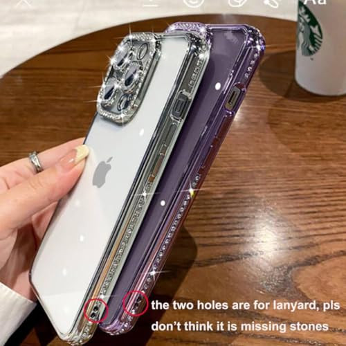 Changjia Clear Glitter Case for iPhone 16 Pro Max,Luxury Bling Sparkly Diamond Rhinestones with Camera Protector TPU Plating Bumper Slim Transparent