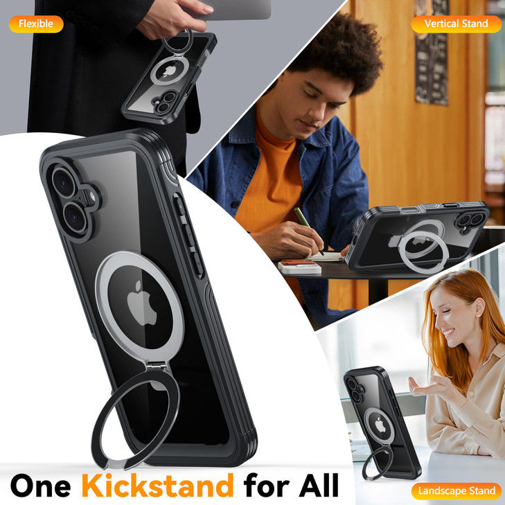 Oterkin Magnetic for iPhone 16 Case Compatible with MagSafe [Foldable Stand][HD Camera Lens Protector][Built-in Touch Sensitive Glass Screen Protecto