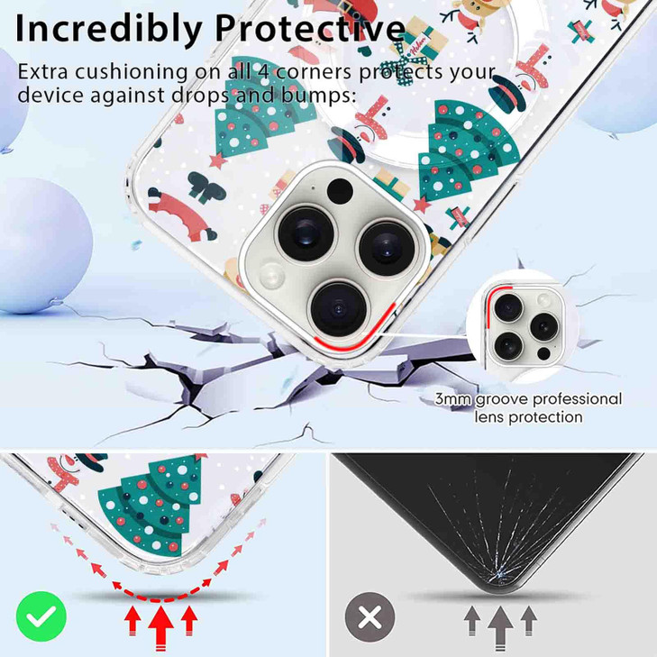 Yomjew 2 Pack Christmas Clear Magnetic Case for iPhone 16 Pro Max 6.9", Compatible with Magsafe, Cute Cover with Red Xmas Santa Animals Tree Pattern