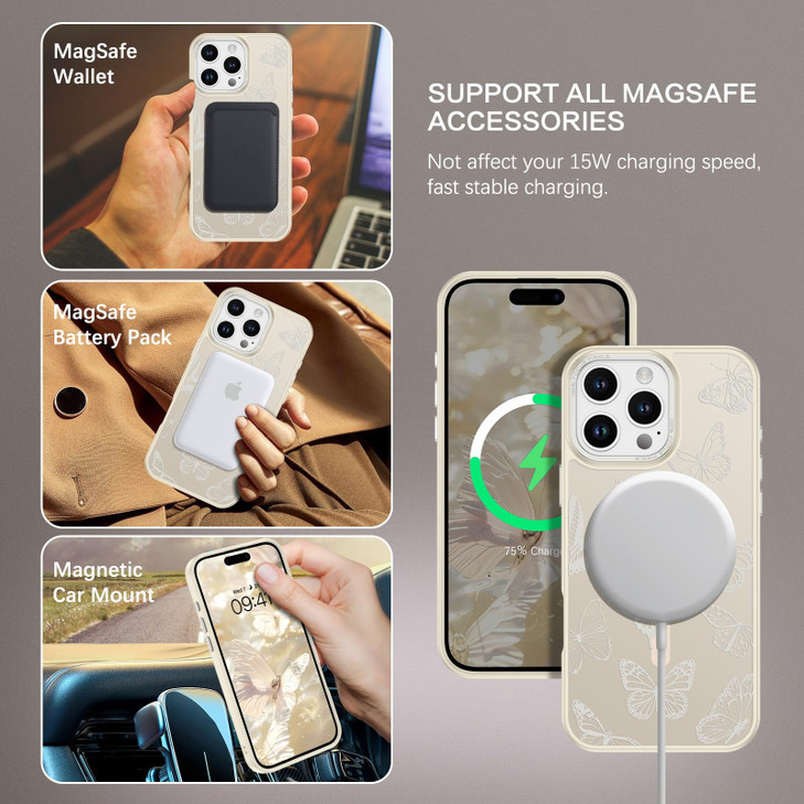 BENTOBEN Magnetic for iPhone 16 Pro Case [Compatible with Magsafe] Translucent Matte Butterfly Phone Case iPhone 16 Pro Slim Shockproof Women Girls P