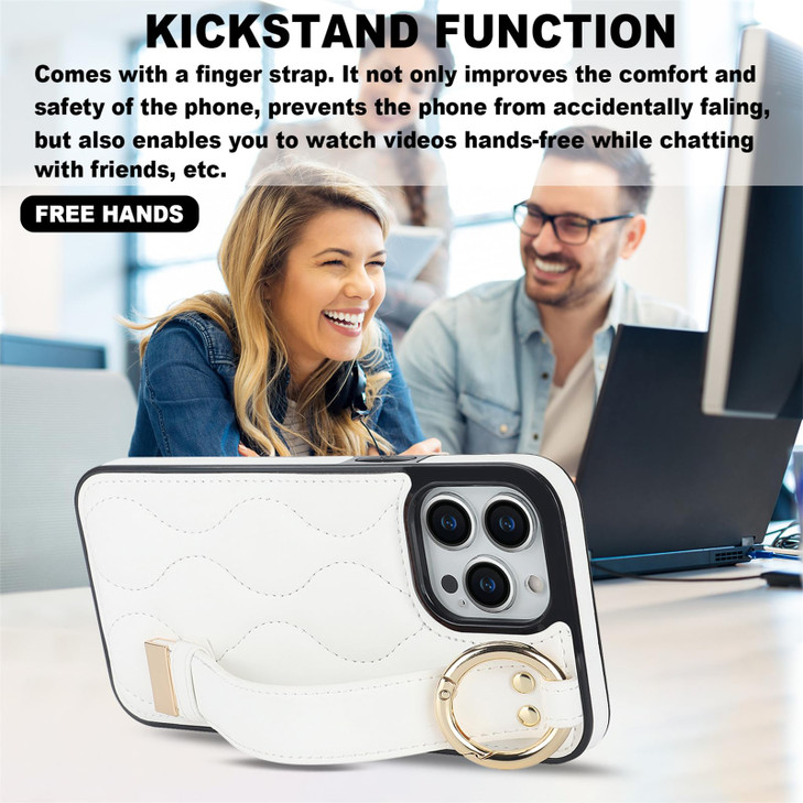 Ephoou Finger Loop Ring Wrist Band Case for iPhone 16 Pro Max with Keychain, Adjustable Wristband Holder Kickstand [Stand Function] PU Leather Cover