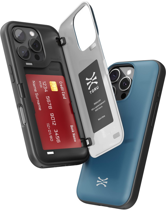 TORU CX Hybrid for iPhone 16 Pro Max Wallet Case | Dual Layer Slim Protective Hard Cover with Hidden 2-Credit Card Slot Holder - Blue