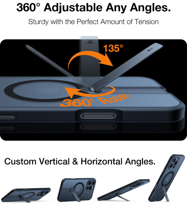 TORRAS Upgraded 360 Rotable Stand Magnetic Case for iPhone 16 Pro Max Case, Full Camera Protection, Fit for MagSafe,16FT Mil-Grade Drop Protection fo
