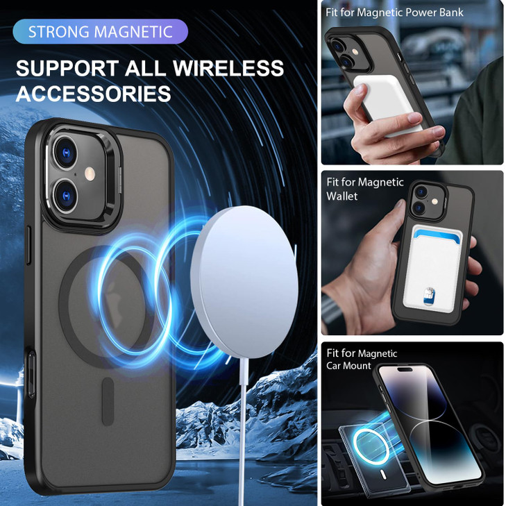 TXXO Magnetic for iPhone 16 Case with Stand [Compatible with MagSafe] with Privacy Screen Protector & Camera Protection, Slim Translucent Matte Shock