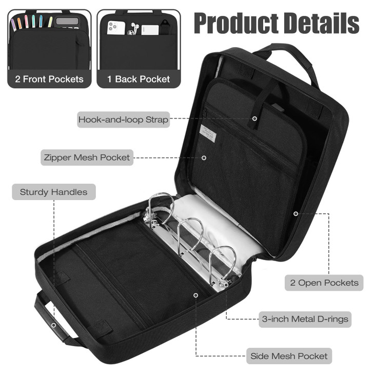 MoKo Zipper Binder, 3 Inch 3 Ring Binder with Zipper, 700 Sheet Capacity Zip Up Binders with Shoulder Strap Handle, Multi-Pocket Zip Up Binders Bag f