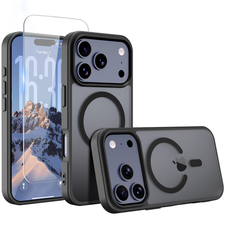 EUMADOVE iPhone 17 Pro Max Case, with Screen Protector X1, [Compatible with MagSafe], Lightweight Phone Case, Smooth Matte Finish (Black, iPhone 17 P