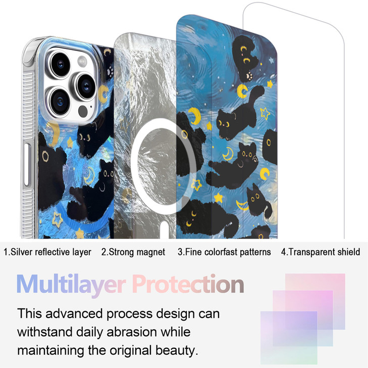 buccilly Compact Case for iPhone 16 Pro Black cat Design,[Compatible with Magsafe] Cute Soft Slim TPU Shockproof Protective Bumper Phone Cases Cover