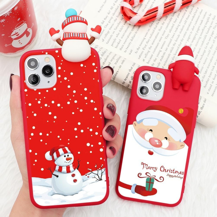 RUMDEY 2 Pack Cute Christmas Phone Case for iPhone 16 Pro 6.3", Red Xmas Gifts 3D Doll Santa Snowman Merry Christmas Pattern Soft Silicone TPU Pretty