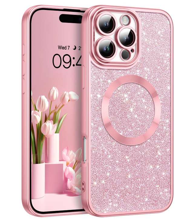 DOMAVER for iPhone 16 Pro Max 6.9" Case with Magnetic [Compatible with MagSafe] Luxury Clear Glitter Bling Sparkly Shockproof Protective Cover Full C