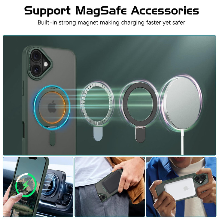 DOMAVER Magnetic Case for iPhone 16 6.1" with 360° Rotatable Stand [Compatible with Mag Safe], Translucent Matte Military Protection Shockpfoof Prote