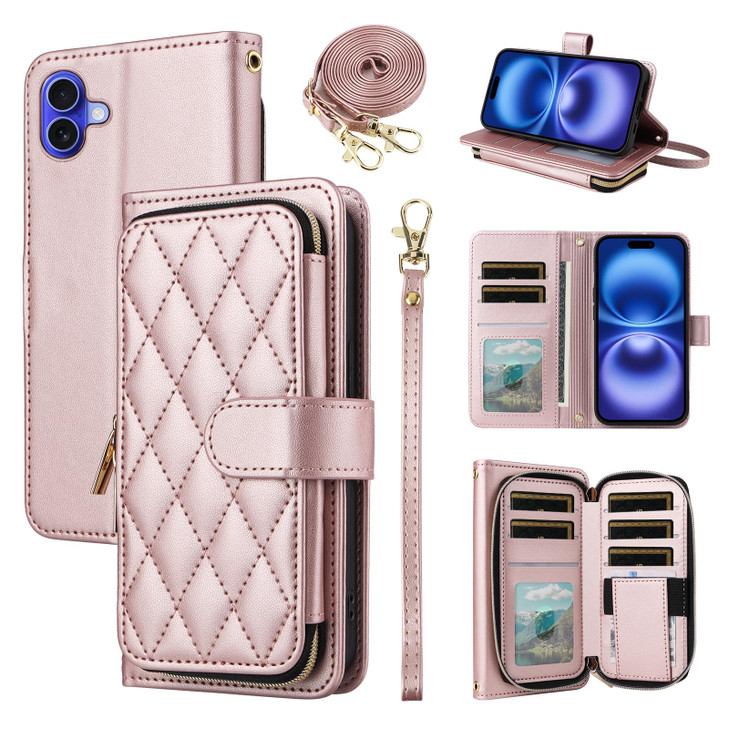 Furiet Argyle Wallet Case Compatible with iPhone 16 Plus 6.7 inch with Wrist Strap Shoulder Strap, 9+ Card Slot Zipper Purse Stand Checkered Cell Pho