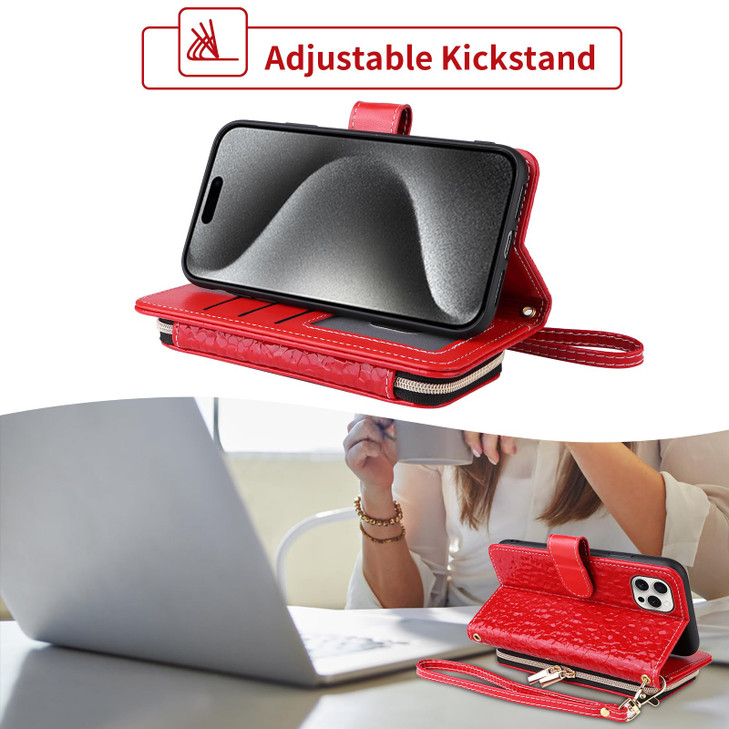 Furiet Argyle Wallet Case for iPhone 16 Pro 6.3 inch with Crossbody/Wrist Strap Lanyard Luxury PU Leather Kickstand Zipper Purse Shockproof Card Hold
