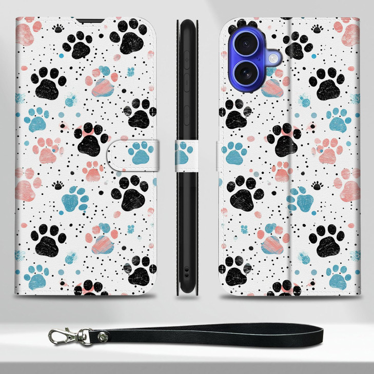 CAPAUNVDA for iPhone 16 6.1 Inch Wallet Case with Credit Card Slots Holder, PU Leather Shockproof RFID Blocking Cover for iPhone 16 6.1'',Dog Paw Pri